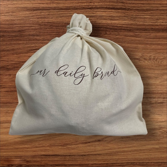 Farmhouse Linen Bread Bag, "Our Daily Bread" Handmade Reusable Bread Keeper - Picture 4 of 5